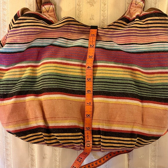 Y2K Catori Multicolor Boho Striped Shoulder Bag Tote Interior Zip Close Pockets - Picture 14 of 17